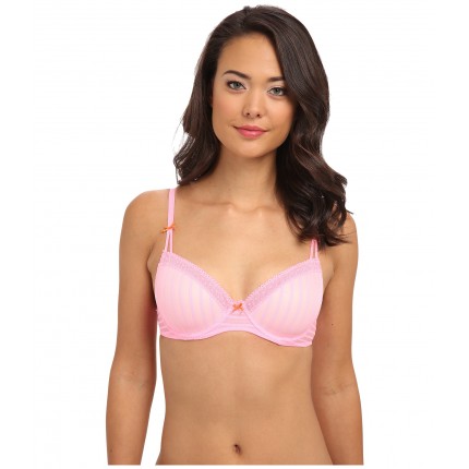 Betsey Johnson Stocking Stripe Convertible Lightly Lined Demi Bra 723803 6PM7566274 Lover Pink