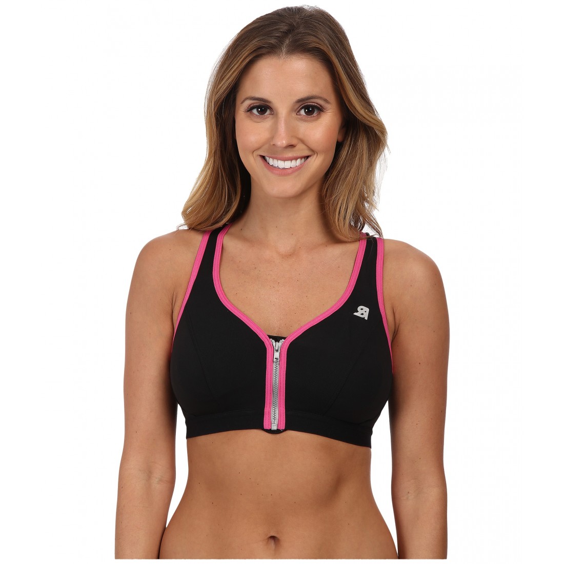 Shock Absorber Active Zipped Plunge Sports Bra Front Fastening PINK Print S00BW