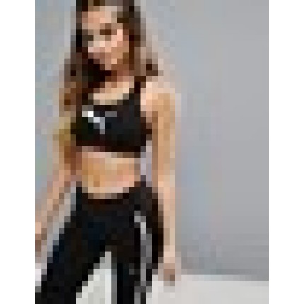 Puma Powershape Medium Support Racer Back Sports Bra In Black And White AS875002