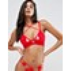 Wolf & Whistle Red Lace Cup Cross Over Strap Bra