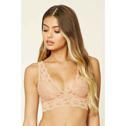 Forever 21 Semi-Sheer Floral Lace Bralette F2000218450 nude/pink