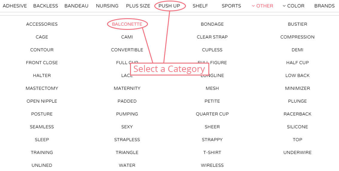 Step 1: select bra category